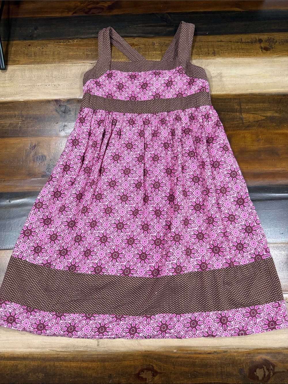 Xhilaration Pink Floral Dress for Girls with Brown Trim